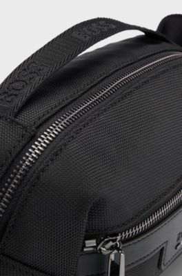 Belt bag in structured fabric with embossed logo, Black