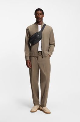 Belt bag in structured fabric with embossed logo, Black