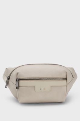 Belt bag with logo and signature stripe, Light Beige