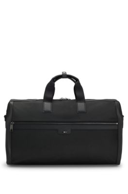 Zipped holdall in textured fabric with embossed logo, Black