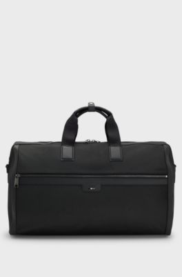 Zipped holdall in textured fabric with embossed logo, Black
