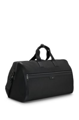 Zipped holdall in textured fabric with embossed logo, Black