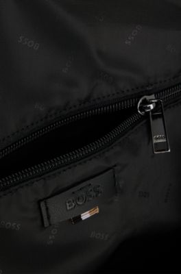 Zipped holdall in textured fabric with embossed logo, Black