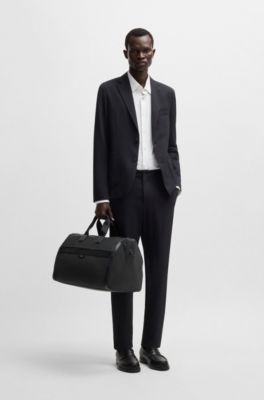 Zipped holdall in textured fabric with embossed logo, Black