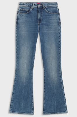 Flared-leg skinny-fit jeans in blue stretch denim, Turquoise