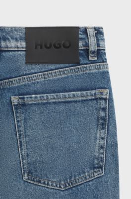 Flared-leg skinny-fit jeans in blue stretch denim, Turquoise
