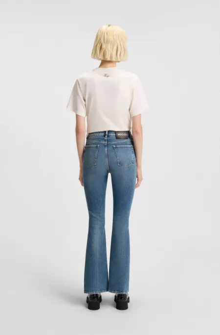 Flared-leg skinny-fit jeans in blue stretch denim