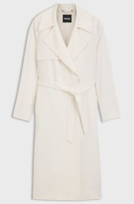 Trench coat with fabric belt, Natural