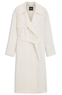 Trench coat with fabric belt, White