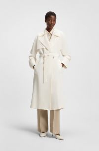 Trench coat with fabric belt, White