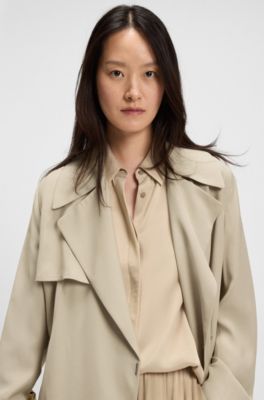Trenchcoat met stoffen riem, Lichtbeige
