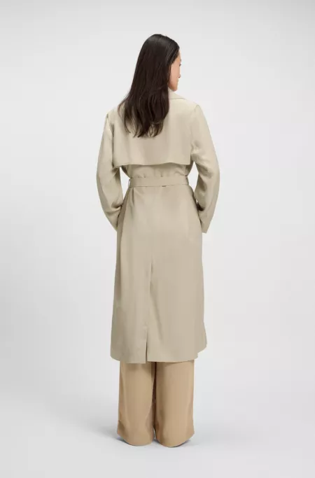 Trench coat with fabric belt