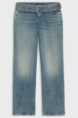 Jean Baggy avec ceinture en denim, bleu clair