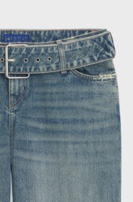 Baggy-fit jeans with denim belt, Light Blue