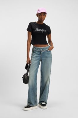 Baggy-fit jeans with denim belt, Light Blue