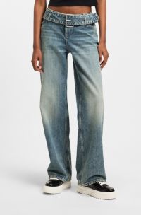Jean Baggy avec ceinture en denim, bleu clair