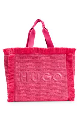 【Hugo Boss】Woman Tote Bags 2Colors HUGO - Leather tote bag with embossed logo - Black