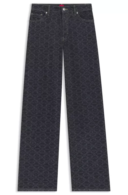 Super-wide-leg jeans in monogram laser-print denim