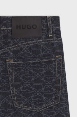 Super-wide-leg jeans in monogram laser-print denim, Dark Blue