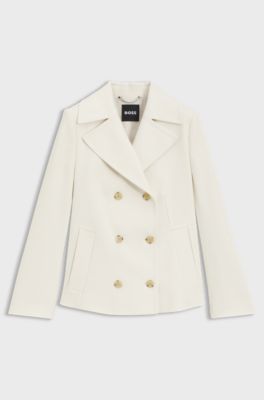 Double-breasted pea coat in cotton twill, White