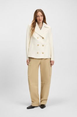 Double-breasted pea coat in cotton twill, White