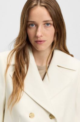 Double-breasted pea coat in cotton twill, White