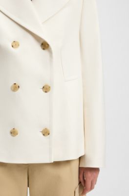 Double-breasted pea coat in cotton twill, White