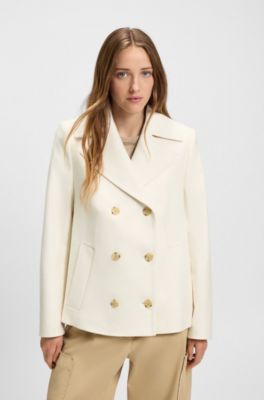 Double-breasted pea coat in cotton twill, White
