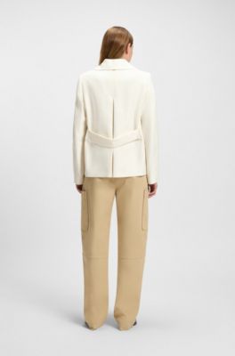 Double-breasted pea coat in cotton twill, White