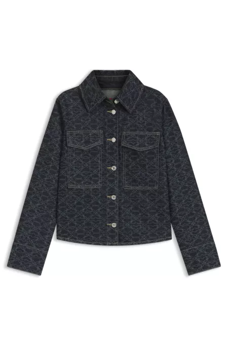 Rigid-denim jacket with monogram laser print