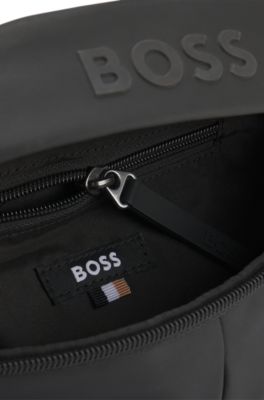 Faux-leather belt bag with logo detail, Black