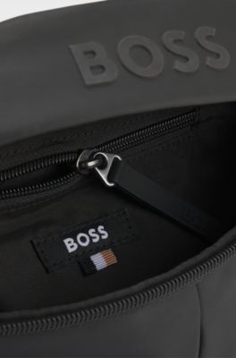 Faux-leather belt bag with logo detail, Black