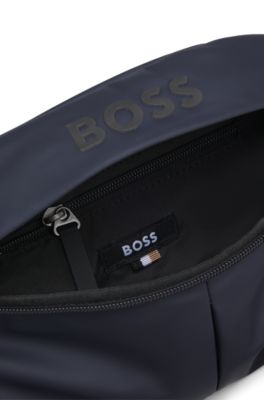 Faux-leather belt bag with logo detail, Dark Blue
