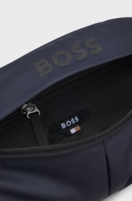 Faux-leather belt bag with logo detail, Dark Blue