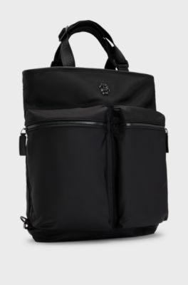 Twin-pocket tote bag with shoulder straps, Black