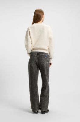 Relaxed-fit jeans in distressed rigid denim, Black