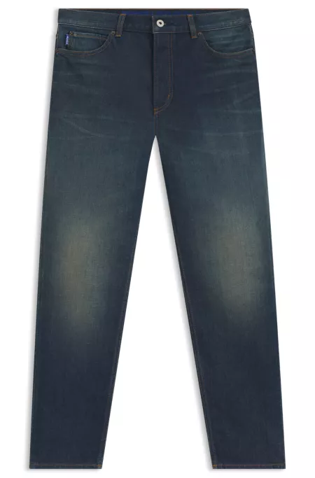 Tapered-Fit Jeans aus blauem Stretch-Denim