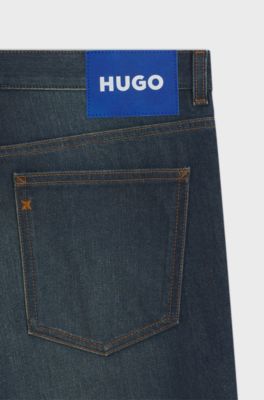 Tapered-fit jeans in blue stretch denim, Dark Blue