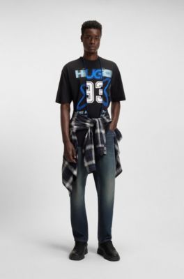 Tapered-Fit Jeans aus blauem Stretch-Denim, Dunkelblau