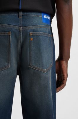 Tapered-Fit Jeans aus blauem Stretch-Denim, Dunkelblau