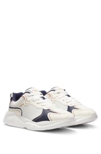 Mesh-detail trainers with rear pull loop, White / Dark Blue