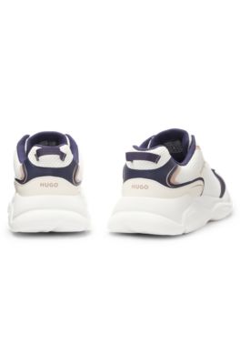 Mesh-detail trainers with rear pull loop, White / Dark Blue