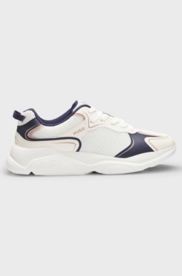 Mesh-detail trainers with rear pull loop, White / Dark Blue