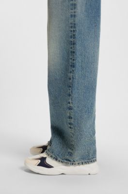 Mesh-detail trainers with rear pull loop, White / Dark Blue