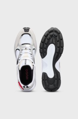 Running-inspired trainers with mesh and suede, Light Beige