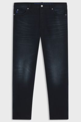 Tapered-fit jeans in blue-black stretch denim, Dark Blue