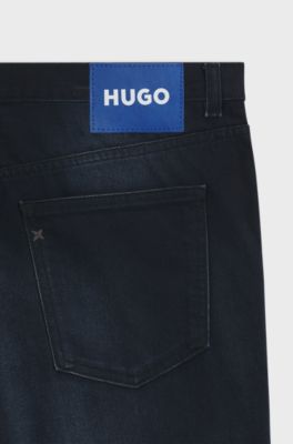 Jeans con fit affusolato in denim elasticizzato blu-nero, Blu scuro