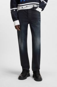 Tapered-fit jeans in blue-black stretch denim, Dark Blue