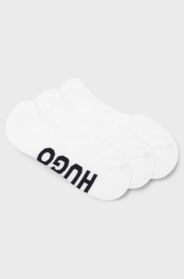 Three-pack of invisible socks with large logos, White