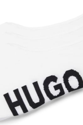 Three-pack of invisible socks with large logos, White